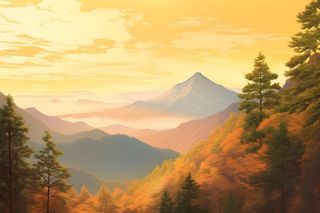 落日秋天树叶黄色山脉意境背景