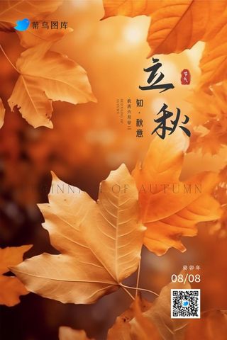 立秋秋叶树枝金黄落叶简约节气海报