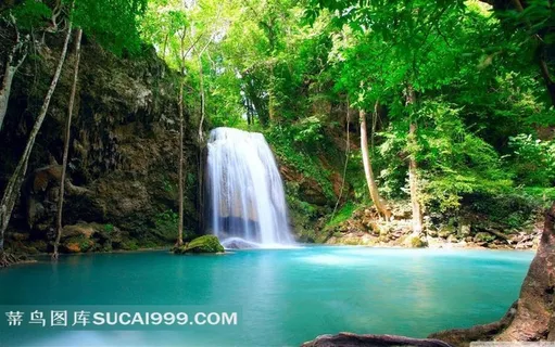 唯美瀑布湖泊风景图片