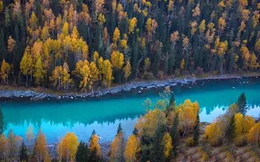 新疆喀纳斯湖秋天美景高清图片
