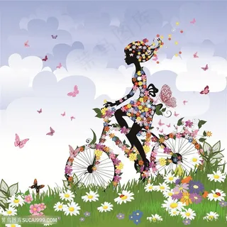 百花仙子草地花卉美景装饰画