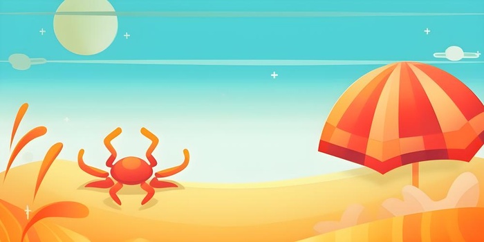 沙滩遮阳伞海洋金橘色背景(3600x1800)