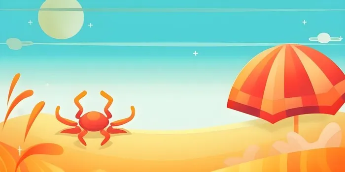 沙滩遮阳伞海洋金橘色背景(3600x1800)