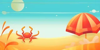 沙滩遮阳伞海洋金橘色背景