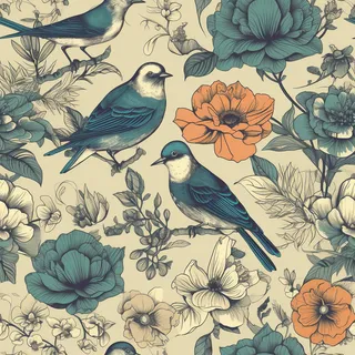 花鸟图，插画风格，无缝贴图，素材