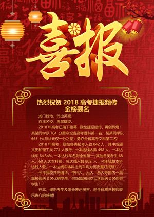 喜报战报海报贺喜金榜题名预览图