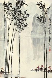 白雪石水墨河畔山脉高清装饰画
