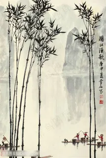 白雪石水墨河畔山脉高清装饰画 白雪石水墨河畔山脉高清装饰画