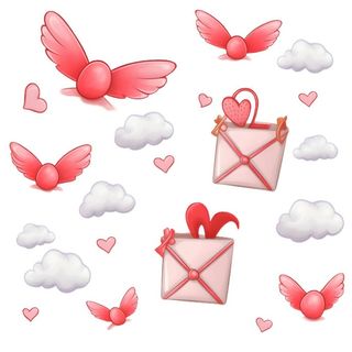 爱心白云信封情人节免抠