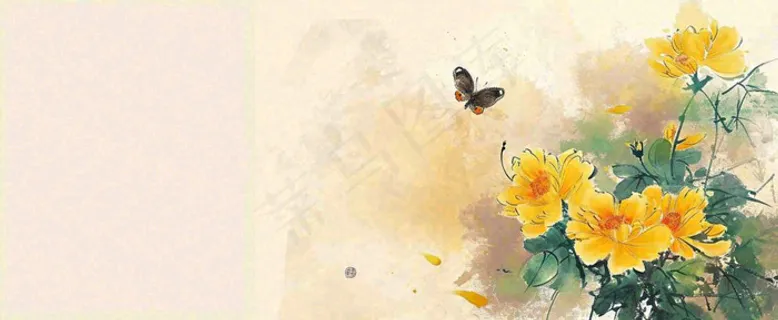 温馨纹理橙色花朵鲜花蝴蝶意境唯美，中国风