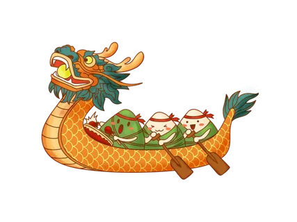 彩色手绘卡通端午节粽子划船龙舟传统节日元素PNG素材 