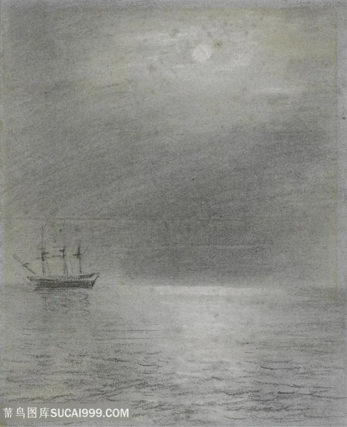 康斯坦布尔手绘湖畔木船风景画