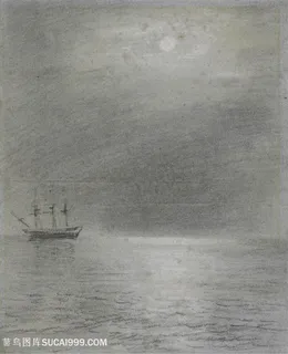 康斯坦布尔手绘湖畔木船风景画