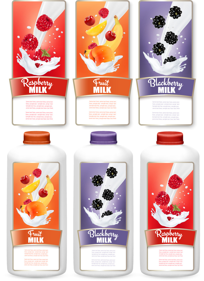 水果牛奶不干胶标签瓶贴纸