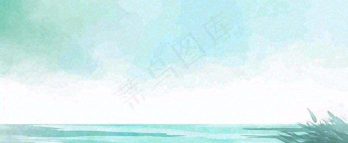 夏天海面清新绿植简约插画，夏至春分谷雨(1712x704)