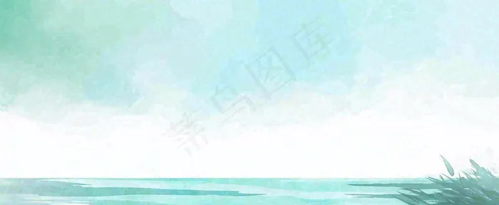 夏天海面清新绿植简约插画，夏至春分谷雨(1712x704)