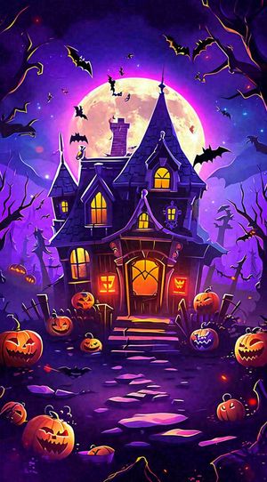 万圣节紫色暗黑恐怖卡通插画手绘西方节日