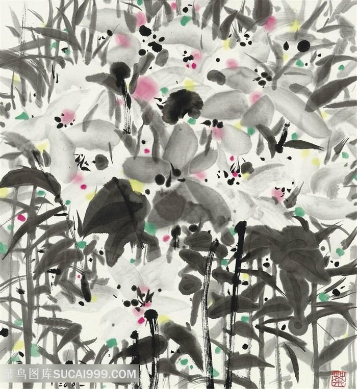 吴冠中水墨花卉草丛装饰画