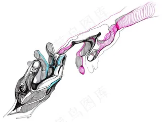 创意水彩手指接触造型高清图片