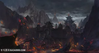 火山喷发中国风CG原画绘画图片