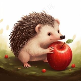 刺猬苹果觅食动物卡通插画素材