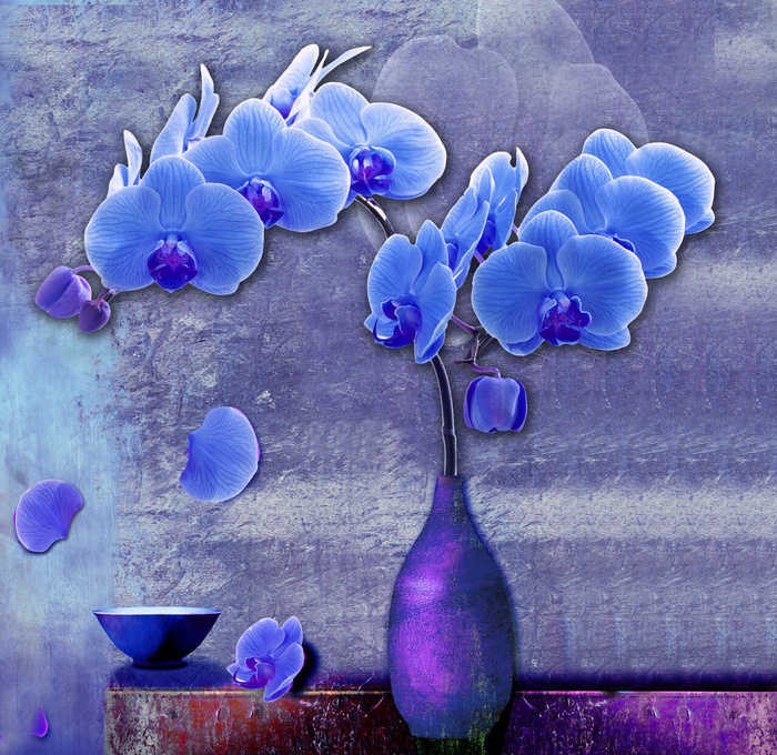 蓝色花瓶花卉装饰画