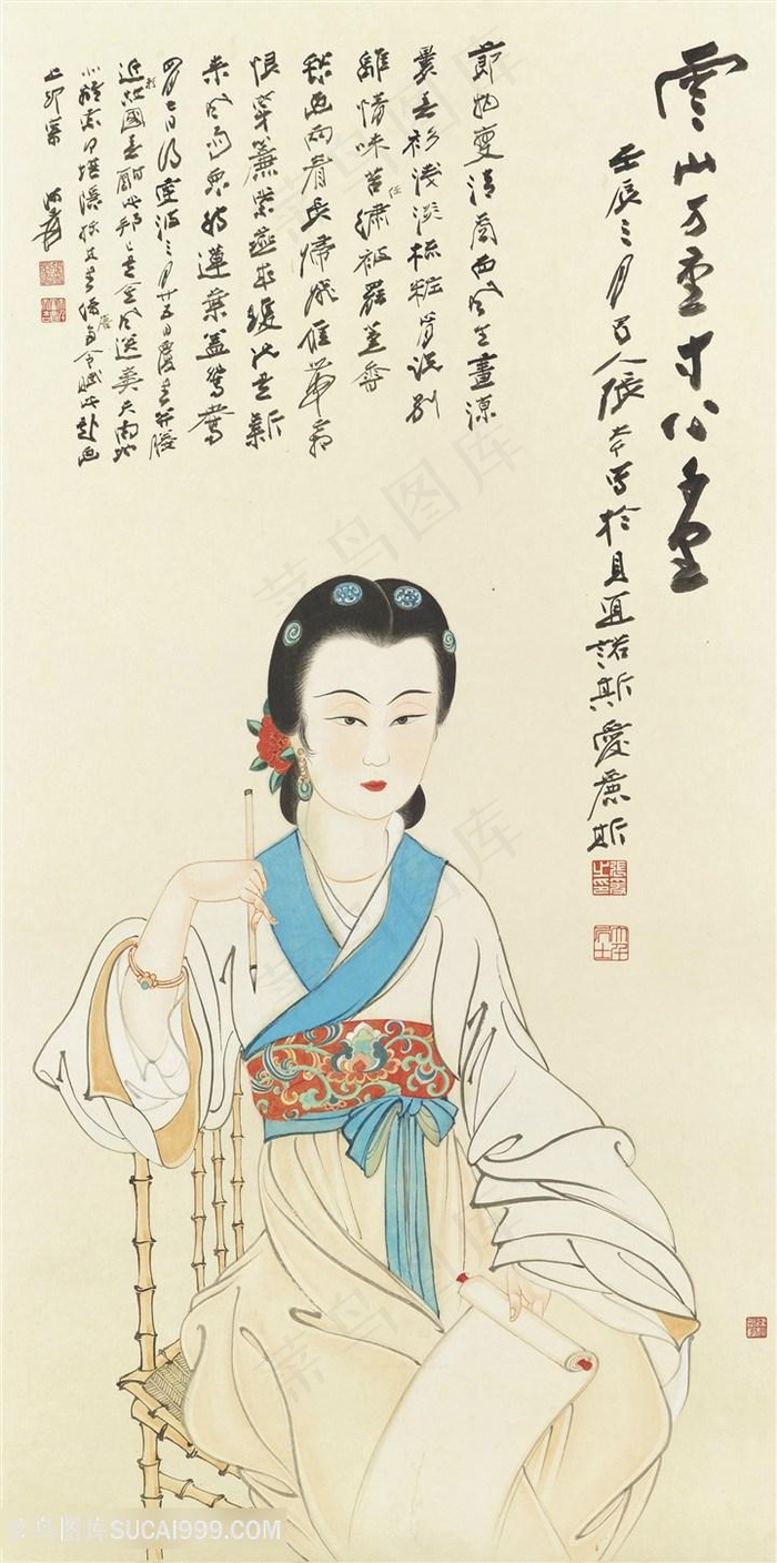 张大千仕女国画图片素材