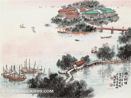 高清湖上朝晖图片