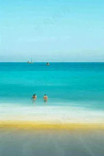 夏日海边海景蓝色清新海水游玩度假，大暑小暑