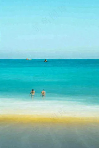 夏日海边海景蓝色清新海水游玩度假，大暑小暑