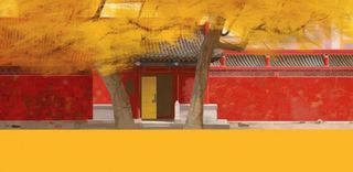 秋季宫墙树木落叶古风背景