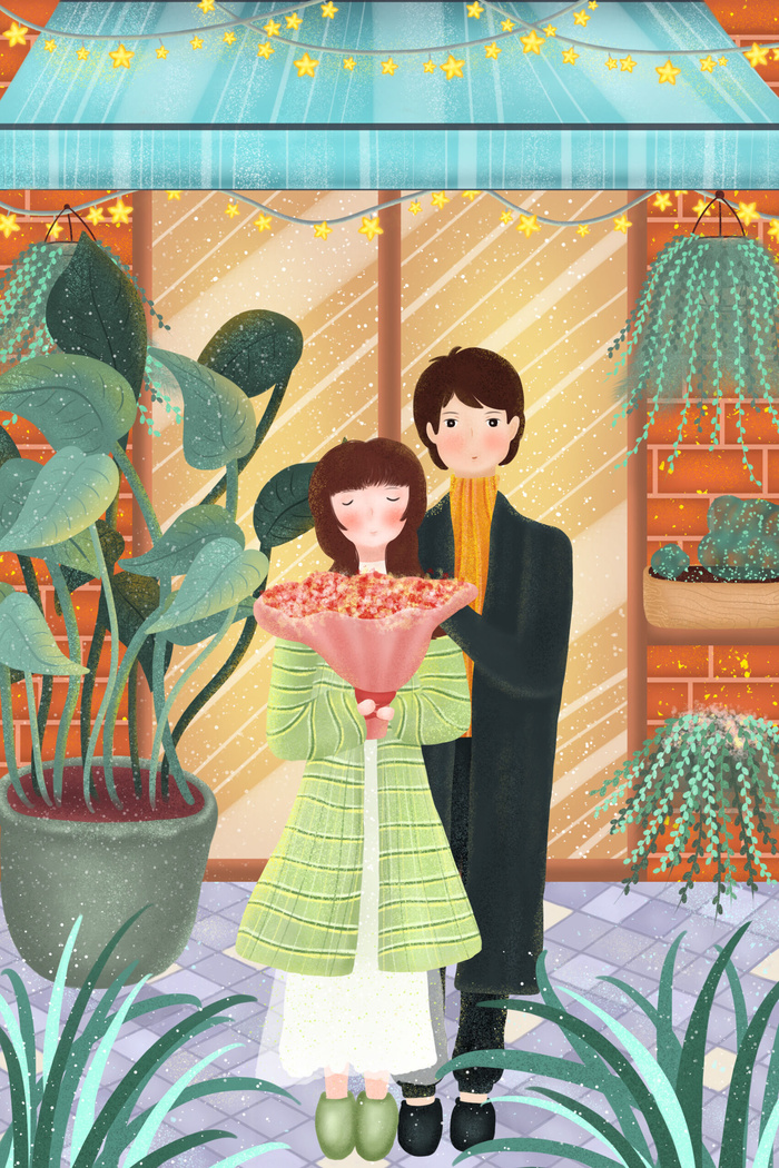 卡通温馨浪漫2月14七夕520情侣拥抱情人节主题插画海报PSD素材