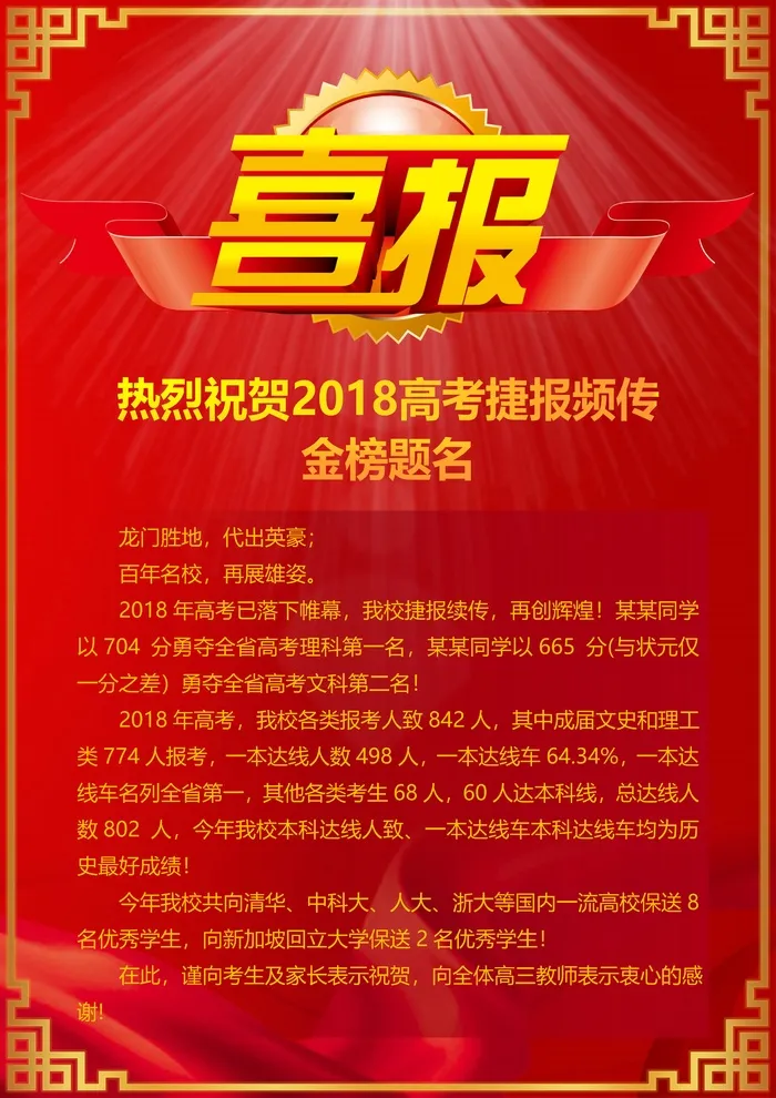 喜报战报海报贺喜金榜题名