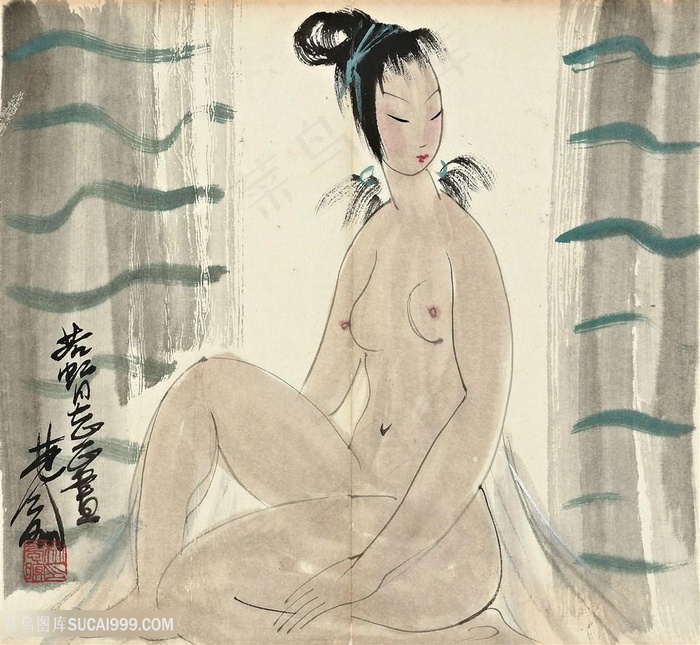 林风眠手绘裸体女性装饰画