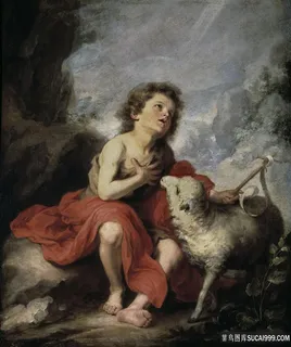 山羊男孩油画风景画 山羊男孩油画风景画