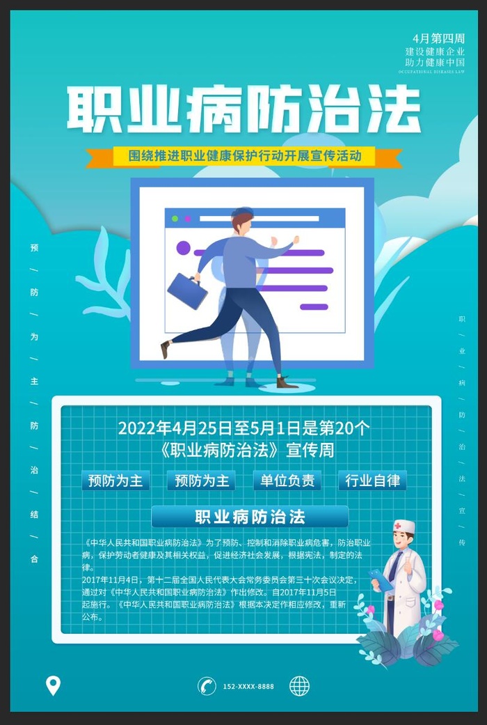 绿色职业病防治法海报psd模版下载