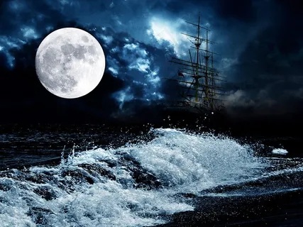 海面夜空木船高清素材 海面夜空木船高清素材