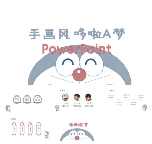手画风哆啦A梦动画风格类精美ppt模板 预览图