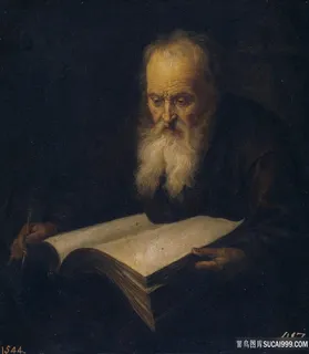 看书白胡须老人油画装饰画油画图片