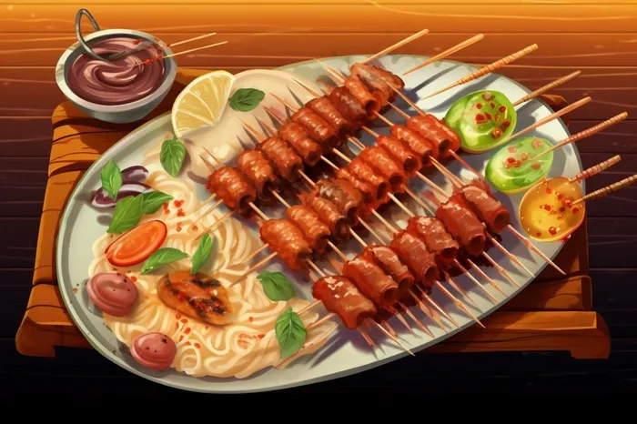 烧烤烤肉美食食物插画素材背景(1344x896)