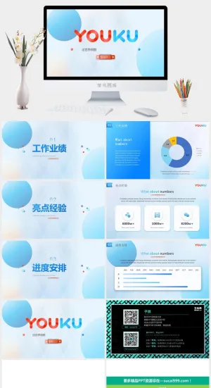 淡雅唯美优酷风工作总结报告ppt模板预览图