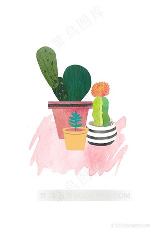 唯美水彩盆栽时尚插画