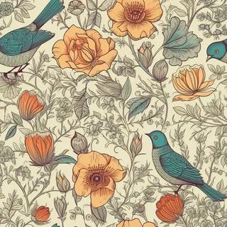 花鸟图,插画风格,无缝贴图,素材 花鸟图,插画风格,无缝贴图,素材