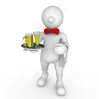 3D白色小人侍者