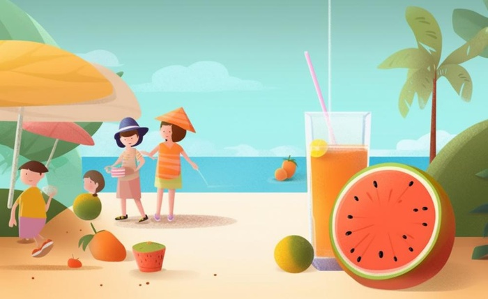 孩子们水果饮料玩耍背景