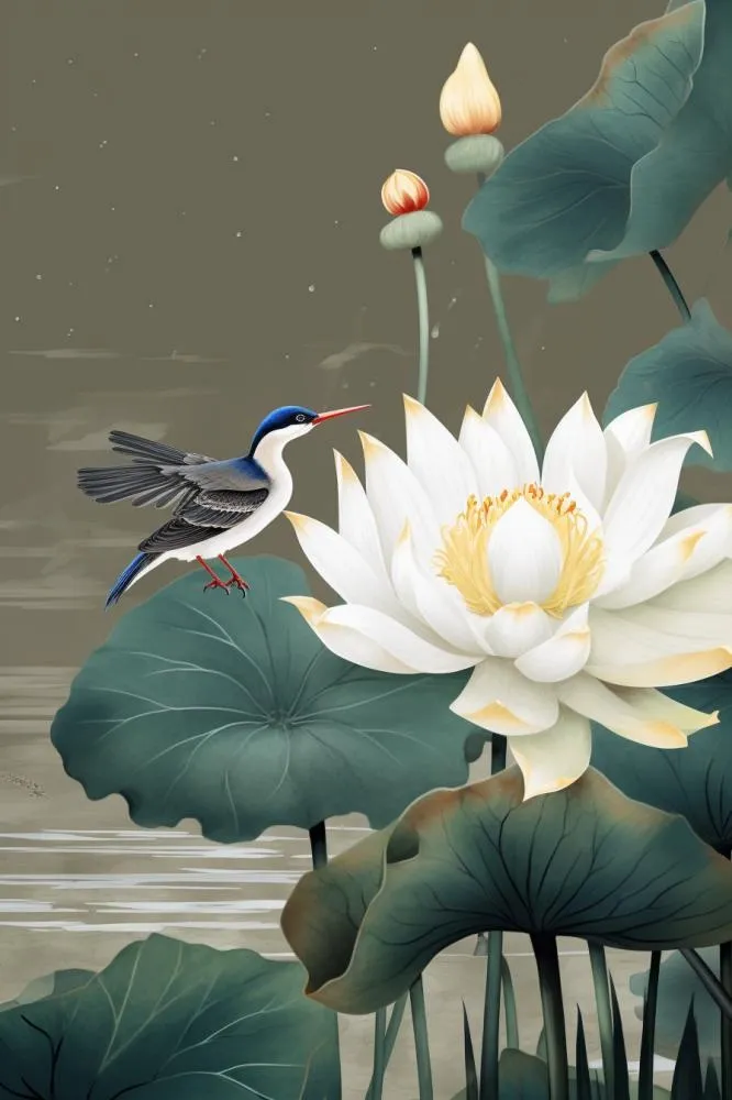 中国风油墨荷花意境大气背景(896x1344)