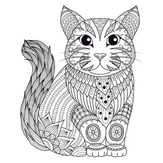 卡通手绘猫咪线描黑白线稿
