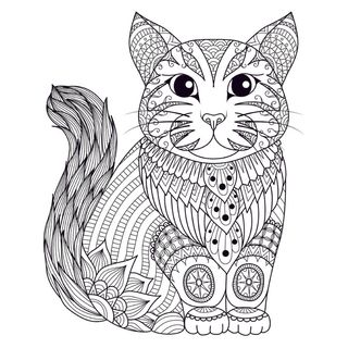 卡通手绘猫咪线描黑白线稿