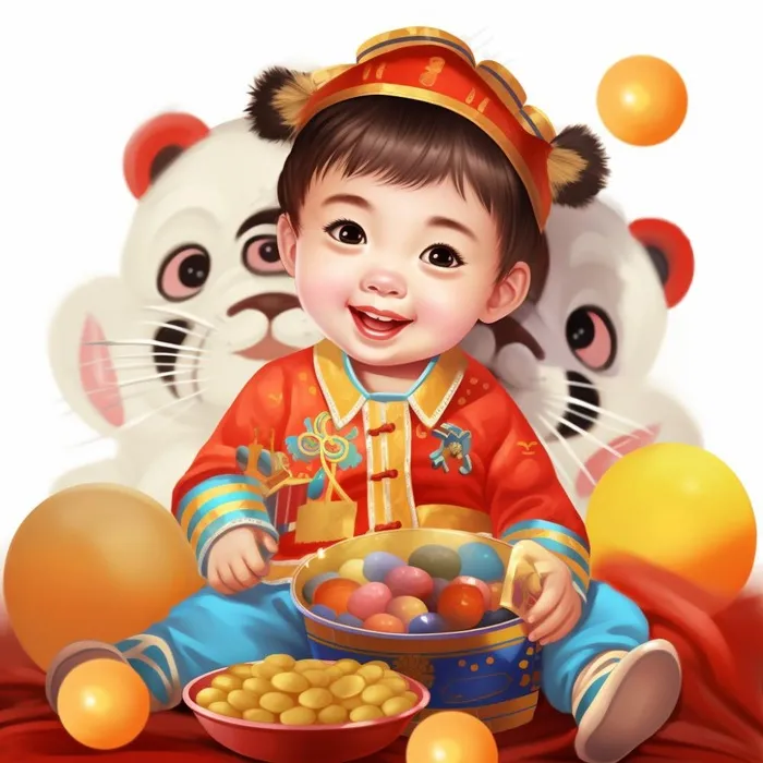 儿童婴儿喜庆过年红红火火气氛插画素材(1024x1024)