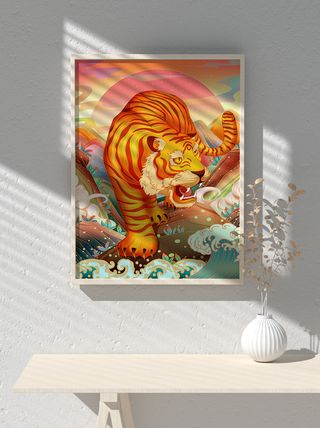 2022新年可爱卡通虎年国潮风海报